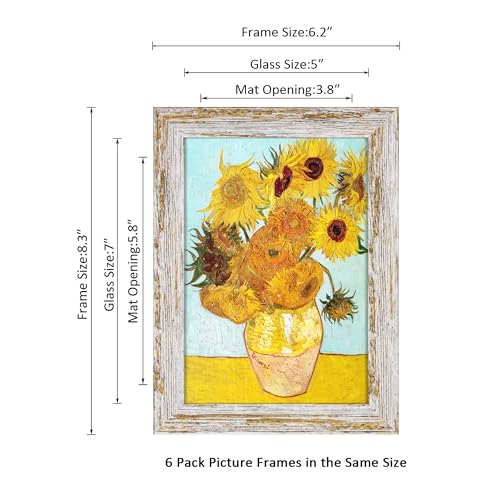 DEKWINN Rustic Distressed Retro Style White Photo Frame 5x7 Picture Frame Set of 6 with Real Glass for Pictures 4x6 with Mat or 5x7 Without Mat, Wall Gallery or Tabletop display - Image 2