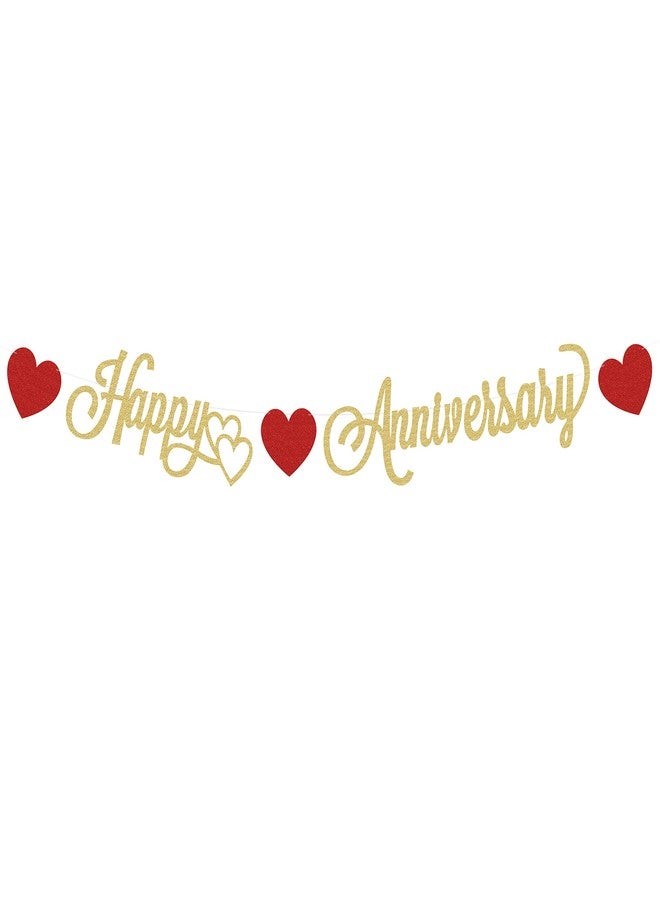 AHAORAY Pre-Strung Happy Anniversary Banner - Gold Glitter Decorations, Perfect for Wedding & Work Anniversary Parties, Photo Booth Props - Image 3