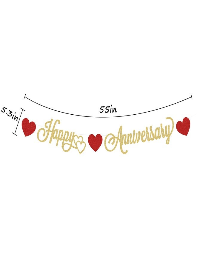AHAORAY Pre-Strung Happy Anniversary Banner - Gold Glitter Decorations, Perfect for Wedding & Work Anniversary Parties, Photo Booth Props - Image 2