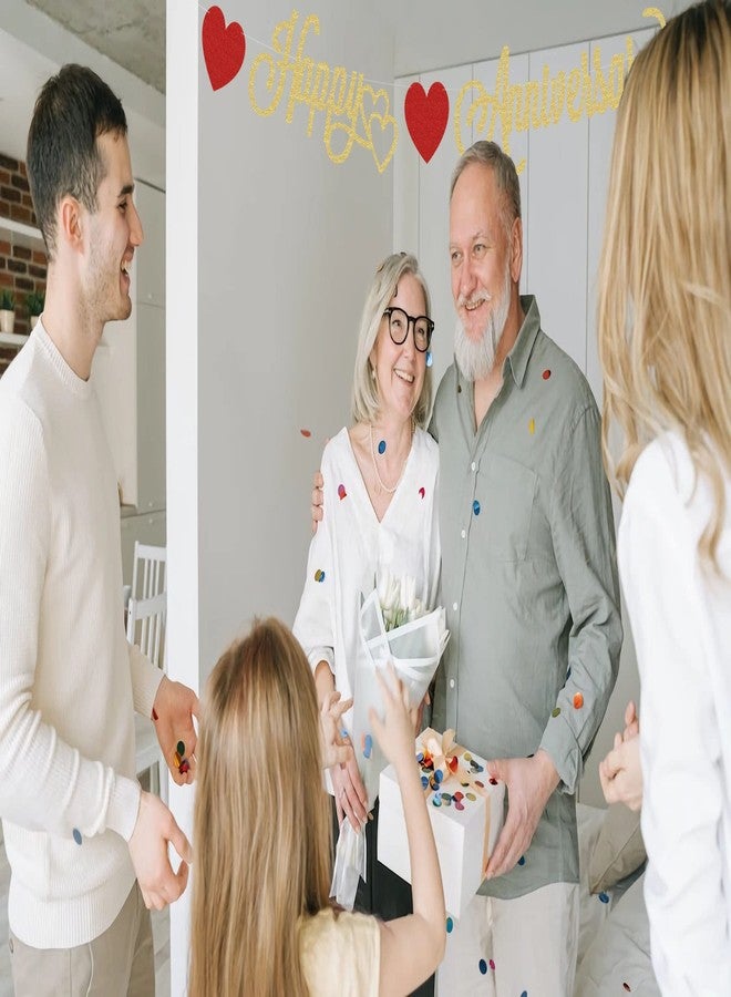 AHAORAY Pre-Strung Happy Anniversary Banner - Gold Glitter Decorations, Perfect for Wedding & Work Anniversary Parties, Photo Booth Props - Image 4