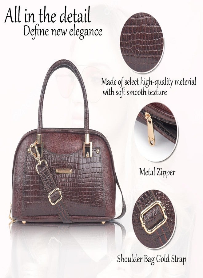 FERNWEH Leather Ladies Handbag - Purse Multiple Compartments Tote Bag for Office and College with Long Strap - (Brown) - Image 5