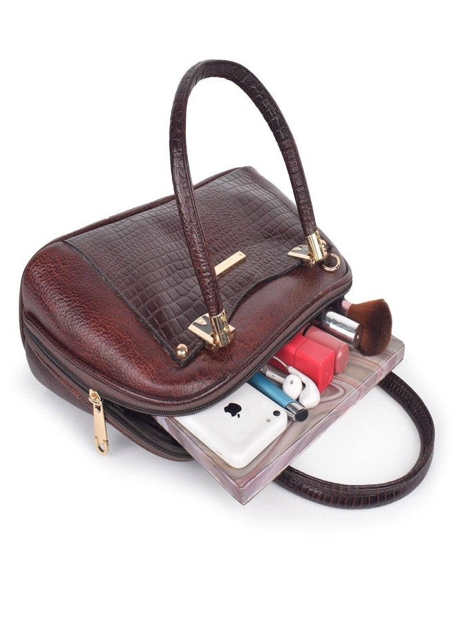 FERNWEH Leather Ladies Handbag - Purse Multiple Compartments Tote Bag for Office and College with Long Strap - (Brown) - Image 2