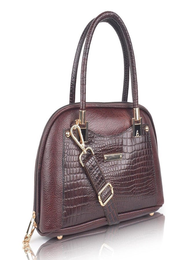 FERNWEH Leather Ladies Handbag - Purse Multiple Compartments Tote Bag for Office and College with Long Strap - (Brown) - Image 3