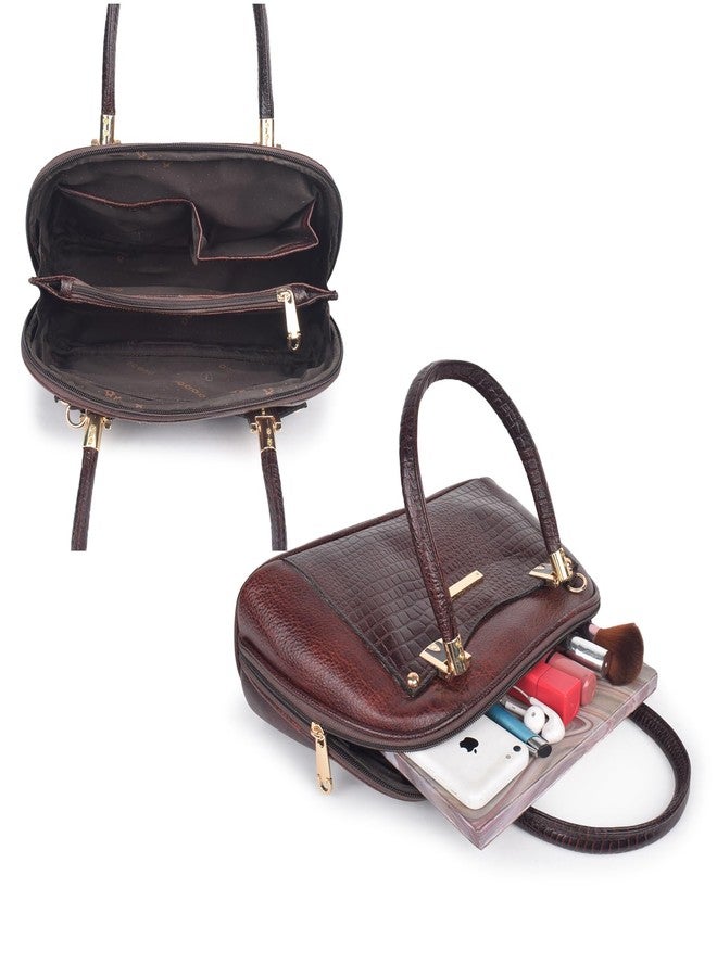 FERNWEH Leather Ladies Handbag - Purse Multiple Compartments Tote Bag for Office and College with Long Strap - (Brown) - Image 4