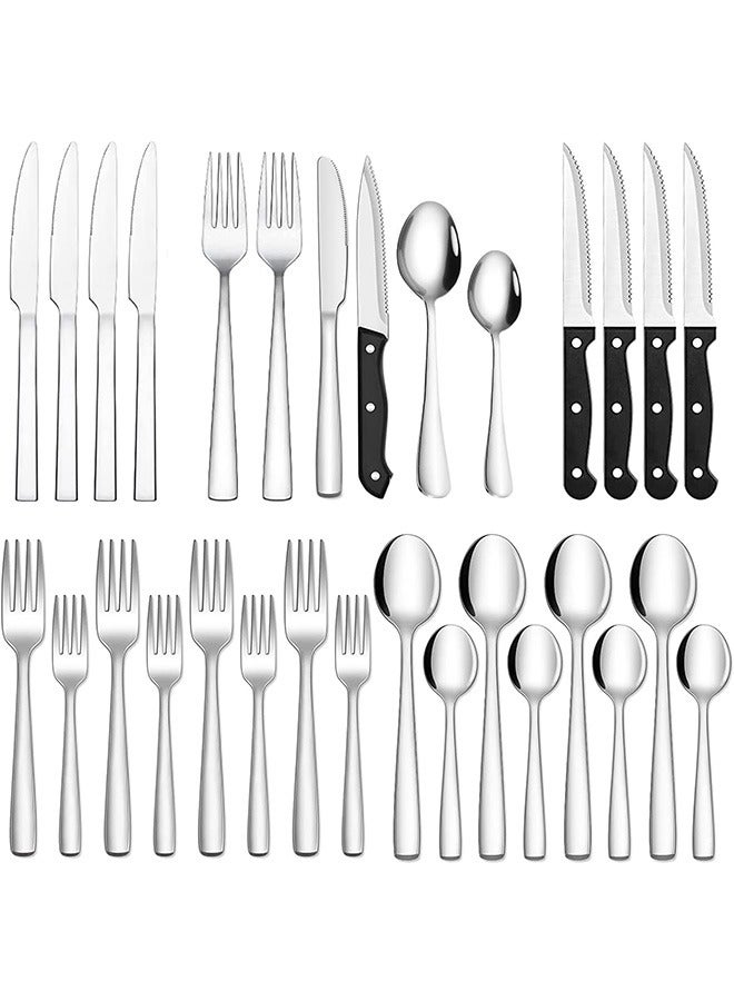 24-Piece Silverware Set for 4, Stainless Steel Flatware Cutlery Set, Kitchen Utensils Set, Tableware Set For Home Kitchen Restaurant Hotel, Includes Knives Forks Spoons, Dishwasher Safe