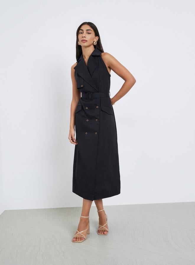 ستايلي فستان ميدي بلا أكمام بنمط بليزر - Image 1