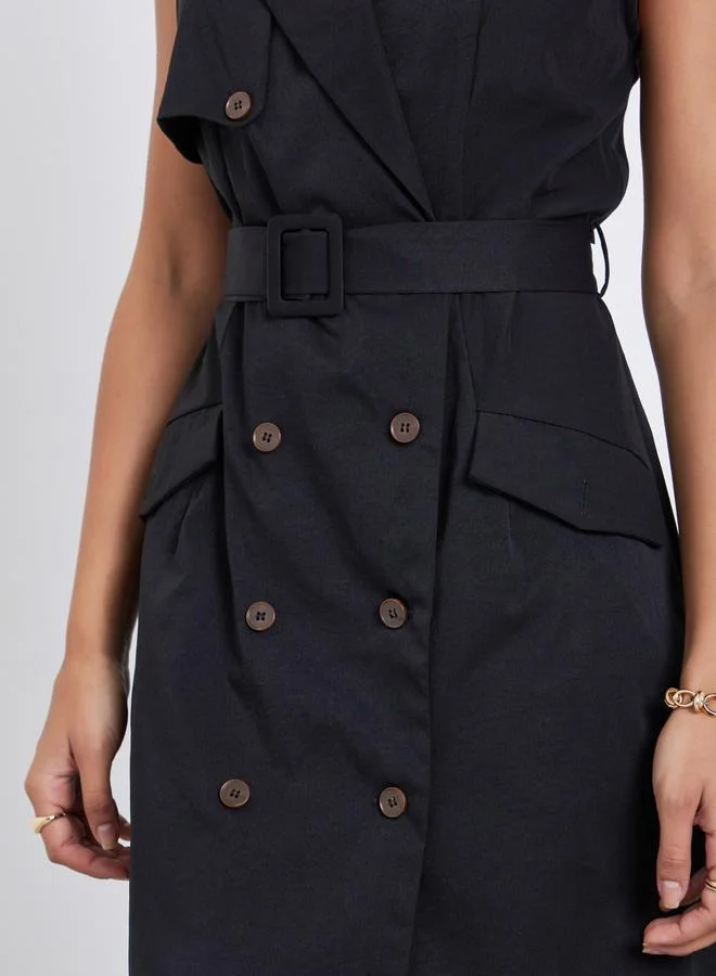 Styli  Styli Black Sleeveless Belted Blazer Midi Dress for Women | Best Price UAE