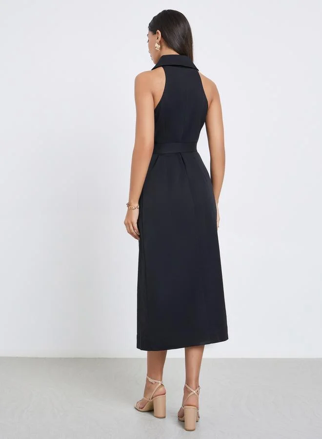 Styli  Styli Black Sleeveless Belted Blazer Midi Dress for Women | Best Price UAE