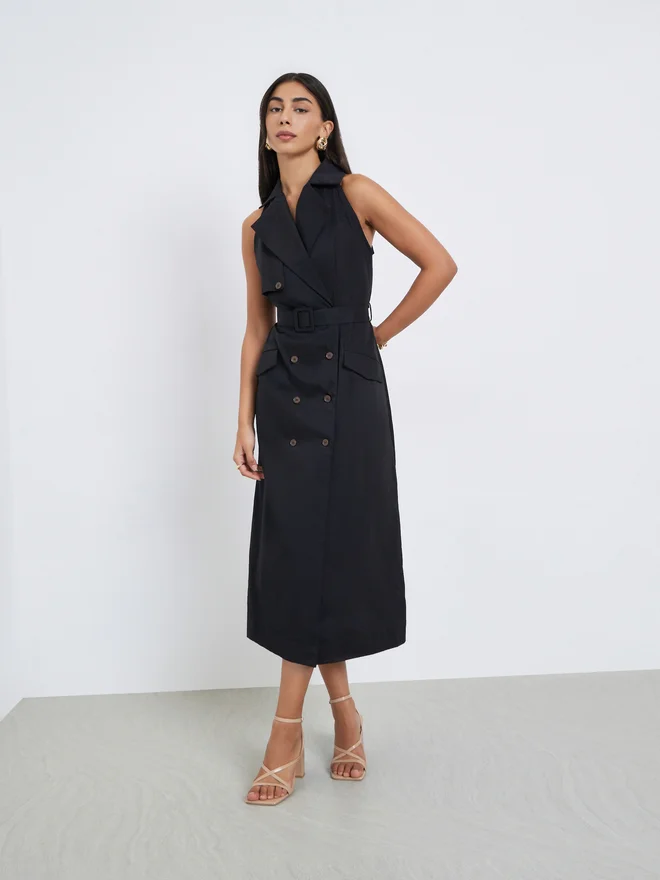 Styli Styli Black Sleeveless Belted Blazer Midi Dress