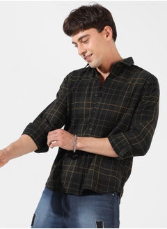 Campus Sutra Men's Dark Green Checkered Regular Fit Casual Shirt  - Image 3