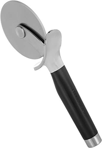 KitchenAid Gourmet Stainless Steel Pizza Wheel with Sharp Blade to Easily Cutting Pizza Crusts Pies and more Finger Guard for Safety and Comfort Grip to Protect Fingers Dishwasher Safe Black