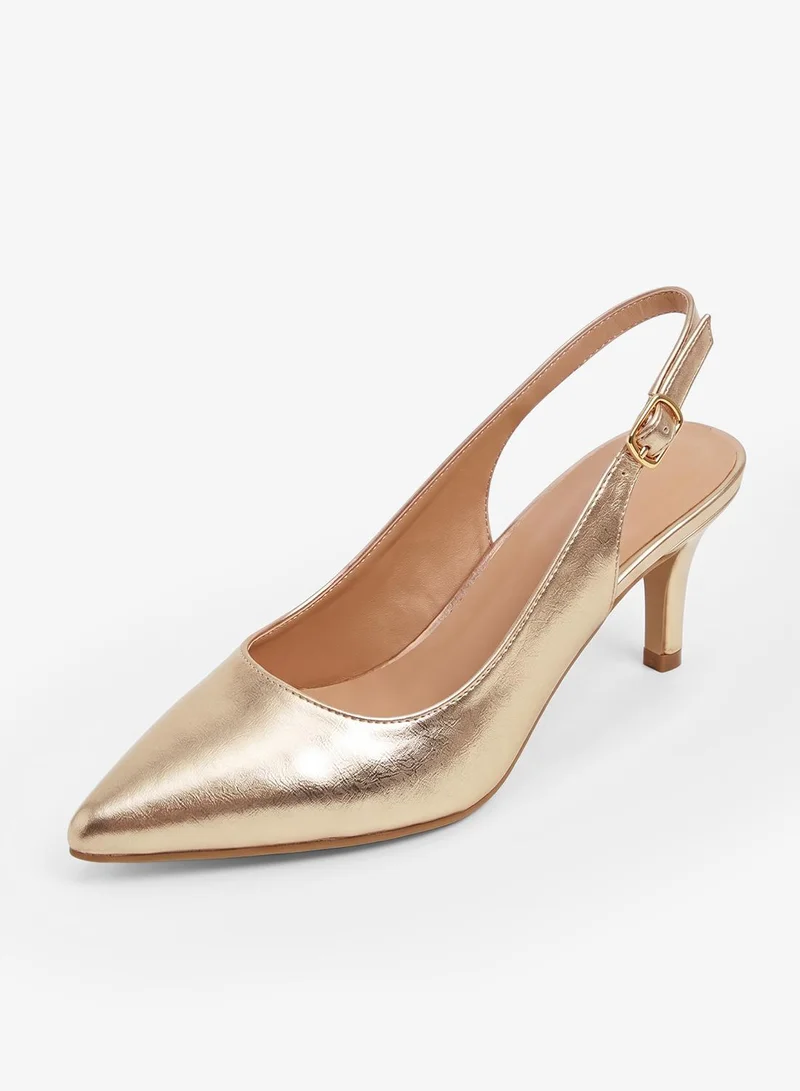 Truffle Kitten Heel Sling Back Pumps Gold