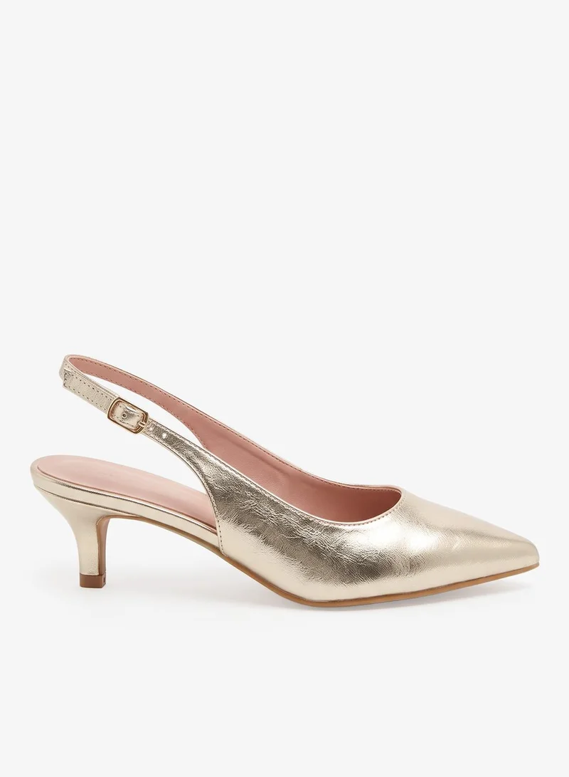 Truffle Kitten Heel Sling Back Pumps Gold