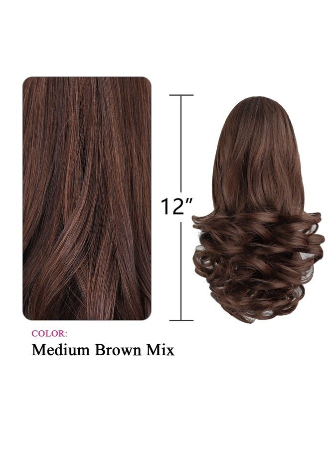 SYXLCYGG Brown Ponytail Extension,Claw Clip Ponytails 12in Curly 3.8 OZ Fake Hair Extensions Hair pieces SYXLCYGG Wig Girl Synthetic Fluffy¬ Tangled - Image 4