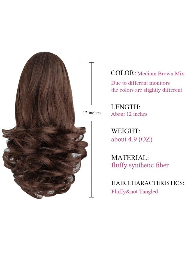 SYXLCYGG Brown Ponytail Extension,Claw Clip Ponytails 12in Curly 3.8 OZ Fake Hair Extensions Hair pieces SYXLCYGG Wig Girl Synthetic Fluffy¬ Tangled - Image 3