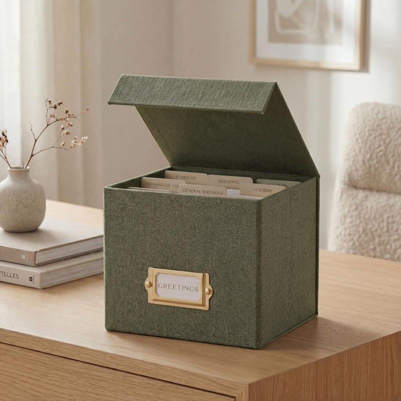 ZICOTO Beautiful Greeting Card Organizer Box With Dividers Sturdy Linen Storage Box Easily Organizes All Your Greeting Cards in Style Cute Card Holder Safely Stores Up to 300 Small Or Large Cards - Image 2