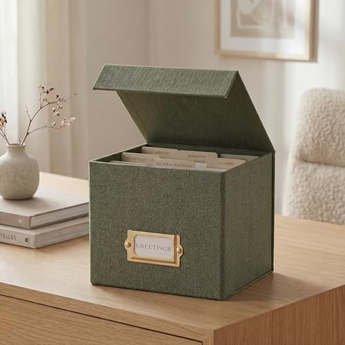 ZICOTO Beautiful Greeting Card Organizer Box With Dividers Sturdy Linen Storage Box Easily Organizes All Your Greeting Cards in Style Cute Card Holder Safely Stores Up to 300 Small Or Large Cards - Image 1