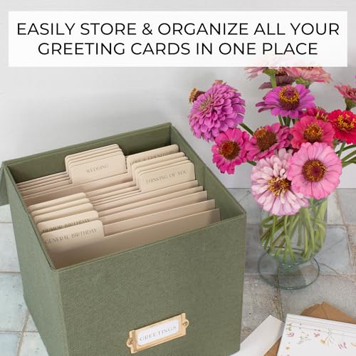 ZICOTO Beautiful Greeting Card Organizer Box With Dividers Sturdy Linen Storage Box Easily Organizes All Your Greeting Cards in Style Cute Card Holder Safely Stores Up to 300 Small Or Large Cards - Image 3