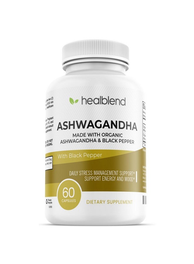 healblend Organic Ashwagandha 1300mg with Black Pepper Extract - Mood & Energy Support Supplement - 60 Capsules (1) - Image 1