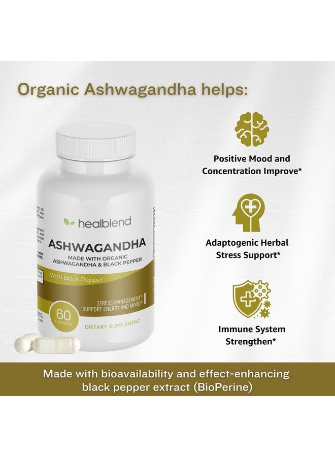 healblend Organic Ashwagandha 1300mg with Black Pepper Extract - Mood & Energy Support Supplement - 60 Capsules (1) - Image 2