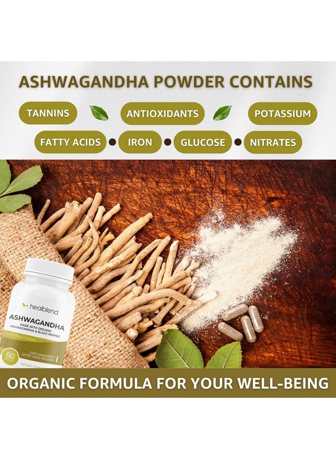 healblend Organic Ashwagandha 1300mg with Black Pepper Extract - Mood & Energy Support Supplement - 60 Capsules (1) - Image 5