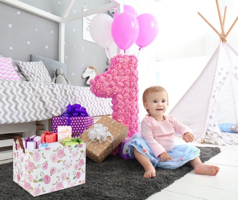DDBASKET Rose Pink Baby Basket Nursery Baskets Girl Baby Storage Bins Rectangular Cute Kids Toy Storage Bin Organizer Book Shelf Basket Rose Room Decor(Pink Rose) - Image 4