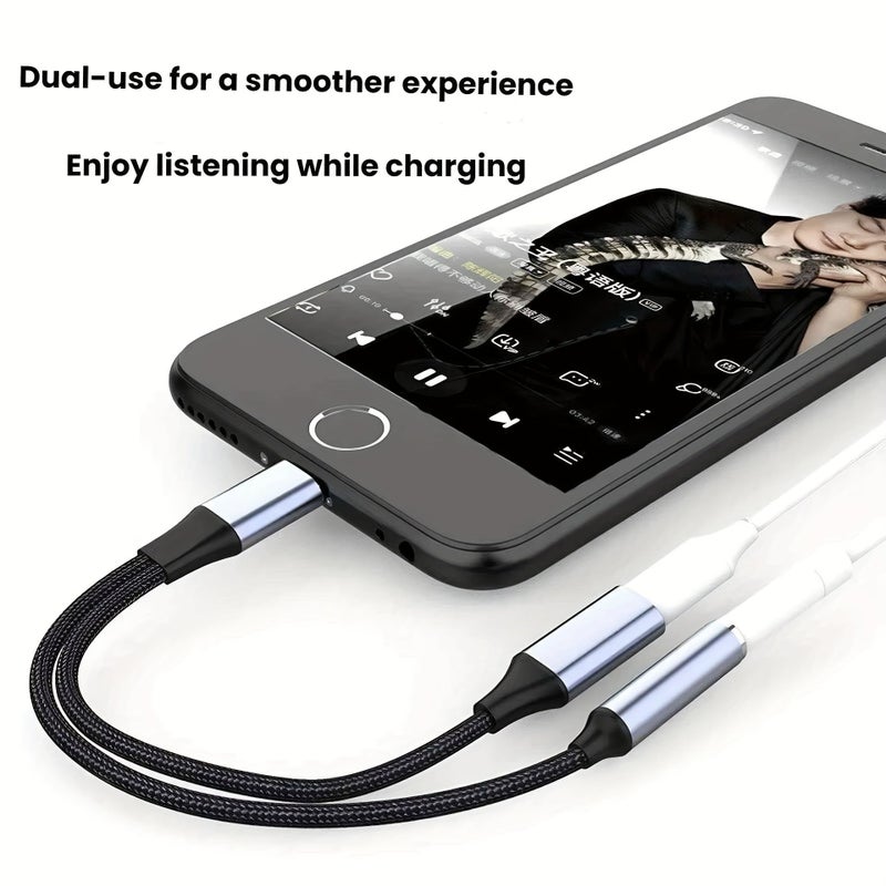 Two In One 3.5mm And Lightning Audio Adapter Cable For Iphone And Ipad With Simultaneous Music And Charging Support - Image 3