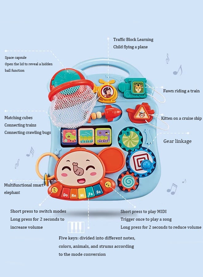 Berma Baby Early childhood toy table, musical toys, baby toys, baby activity table, sensory toys, toddler activity center, children's birthday gift, children's multifunctional educational toys (blue elephant) - Image 2