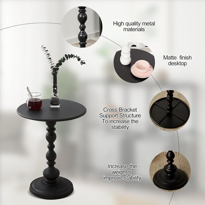 Fohome End Table, Metal Iron Round Side Table, Accent Table Vintage Matte Coffee Table Nightstand, Small Bedside Tables for Small Spaces, Bedroom, Living Room, 15.7"L x 20.4" H - Image 4