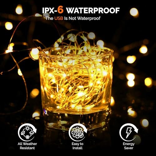 Tukzer 10 Meter Copper LED Fairy String Lights with USB, High Brightness, Low Power Consumption, Indoor Outdoor Decoration, Christmas Decor, LED Strip Light for Party Light, Warm White (Pack of 2) - Image 4