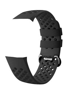 VINSOC Round Holes Replacement Breathable Silicone Watch Band for Fitbit Charge 3 - Black L 