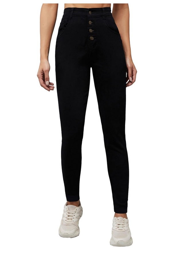 Miss Chase - Miss Chase Women's Skinny Fit High/Mid Rise Regular Length Stretchable Denim Jeans (MCSS21DEN99-38-328-34, Ink Black, 34) - Image 1
