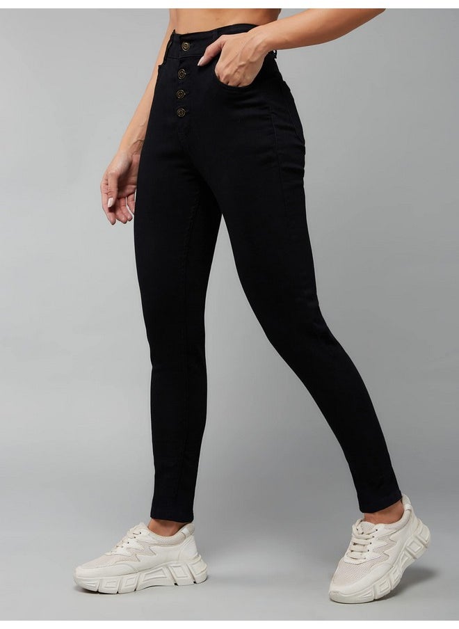 Miss Chase - Miss Chase Women's Skinny Fit High/Mid Rise Regular Length Stretchable Denim Jeans (MCSS21DEN99-38-328-34, Ink Black, 34) - Image 1