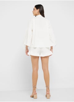 Ginger Cotton Oversize Tie Up Detail Blouse & Short Coord Set  - Image 2