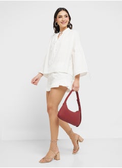 Ginger Cotton Oversize Tie Up Detail Blouse & Short Coord Set  - Image 1
