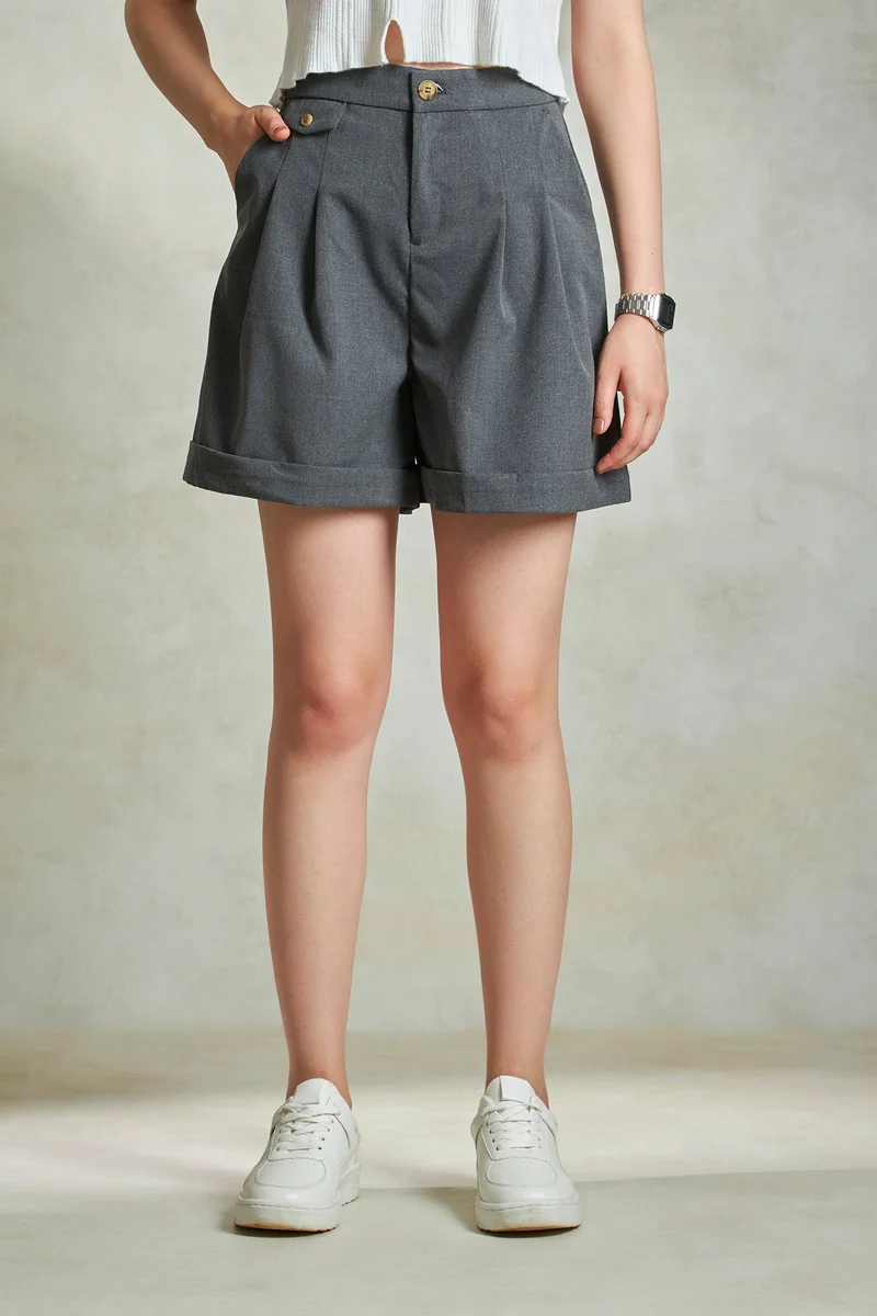 Virgio Solid Rescued High-Waist Pleated Shorts for Women