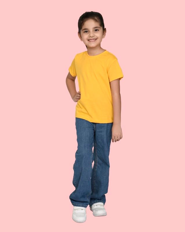 Nusyl Girls Half Sleeves Solid T-Shirt for Kids | Soft Cotton Blend | Comfortable Regular Fit | Casual 2-16 Years | Yellow - Image 4