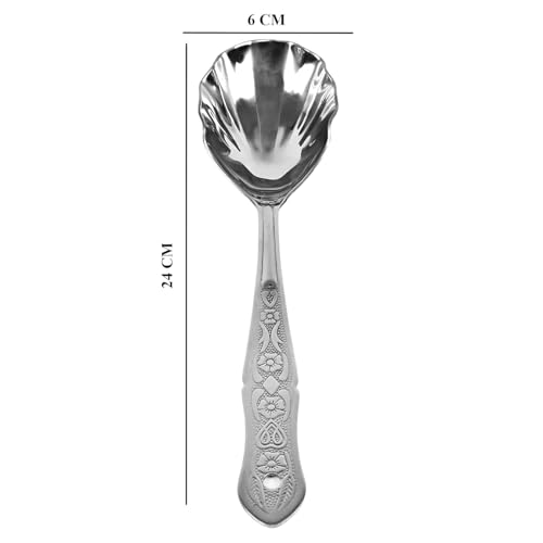 faas Heavy Gauge of 4 Serving Spoon -Stainless Steel Serving Spoon Set for Dining |1 Ladle Karchi, 2 Solid Spoons Chamcha, and 1 Rice Spoon (Set of 4) (25 Centimeter) - Image 2