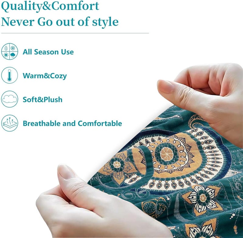 LUTBM Boho Throw Blanket for Bed - 100% Cotton Ultra Soft Rustic Quilt - Farmhouse Decor Spring Bed Blankets Large,All Season Rustic Throw for Sofa Couch Chair (Boho-Floral-O, 60"×80") - Image 5