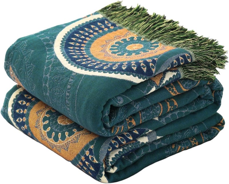 LUTBM Boho Throw Blanket for Bed - 100% Cotton Ultra Soft Rustic Quilt - Farmhouse Decor Spring Bed Blankets Large,All Season Rustic Throw for Sofa Couch Chair (Boho-Floral-O, 60"×80") - Image 1