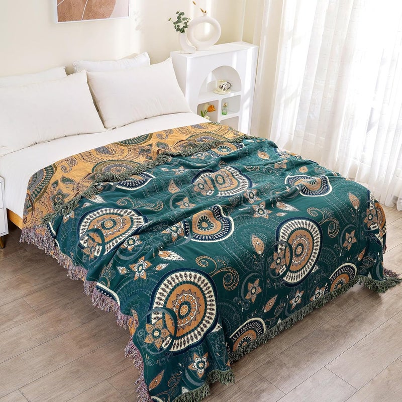 LUTBM Boho Throw Blanket for Bed - 100% Cotton Ultra Soft Rustic Quilt - Farmhouse Decor Spring Bed Blankets Large,All Season Rustic Throw for Sofa Couch Chair (Boho-Floral-O, 60"×80") - Image 2