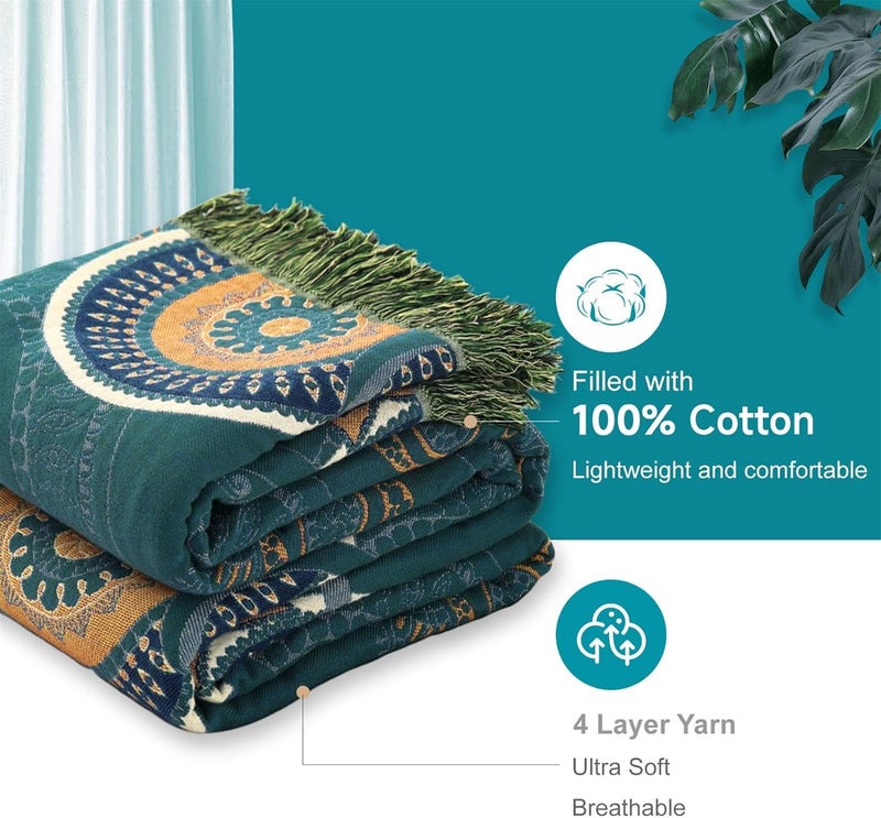 LUTBM Boho Throw Blanket for Bed - 100% Cotton Ultra Soft Rustic Quilt - Farmhouse Decor Spring Bed Blankets Large,All Season Rustic Throw for Sofa Couch Chair (Boho-Floral-O, 60"×80") - Image 4