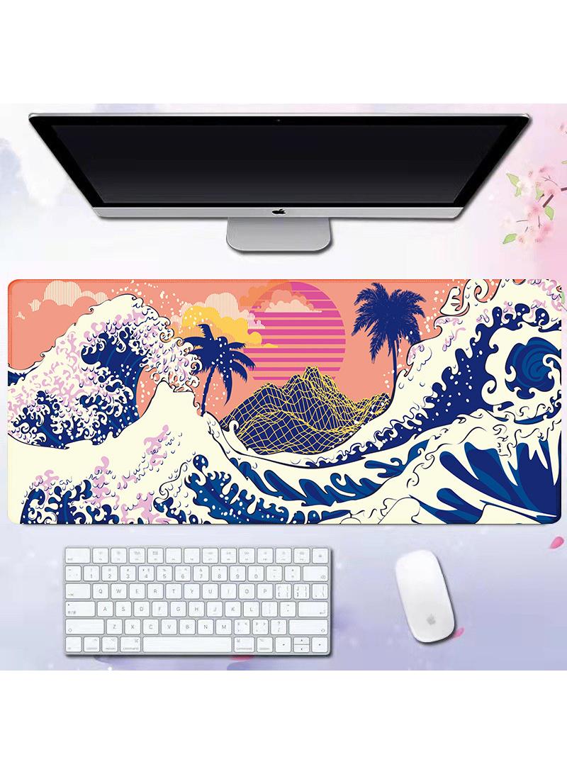 Loquat Sea Wave Pattern For Esports Games Gaming Mouse Pad Extended Large Mat Desk Pad Stitched Edges Mousepad Long Mouse Pad And Non-Slip Rubber Base Mice Pad 800X300X4mm - Image 1