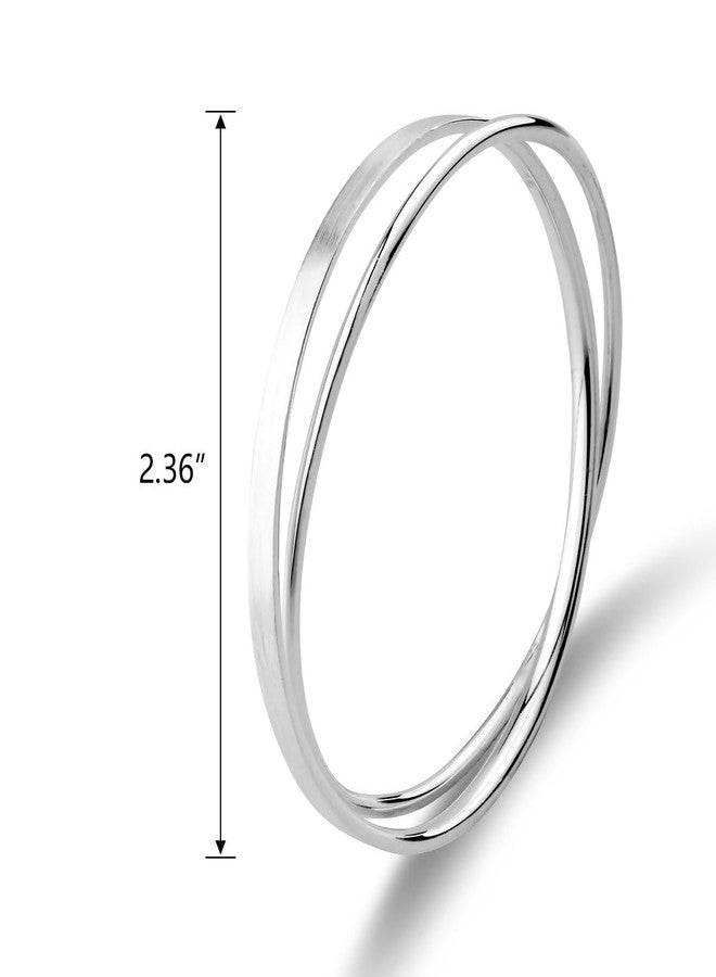 Merdia 990 Solid Sterling Silver Polished and Rough Twisted Bangle Bracelet for Women | Silver Bracelets for Women | 925 Sterling Silver Bracelets for Women | Jewelry Bracelets | Bangle Bracelet for Her 2.36" - Image 2