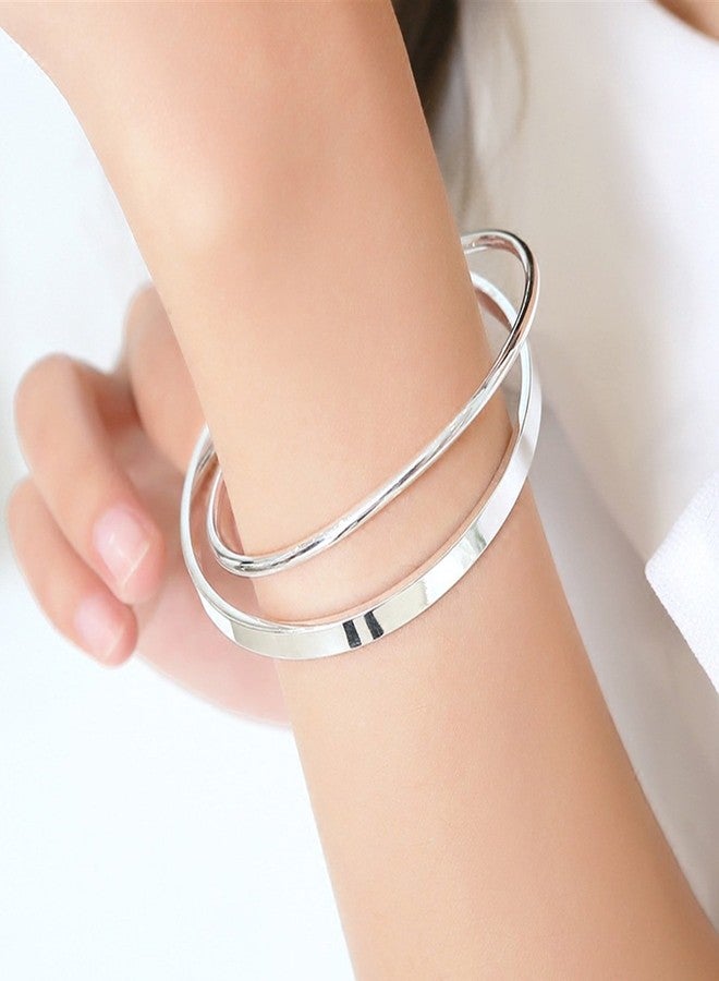 Merdia 990 Solid Sterling Silver Polished and Rough Twisted Bangle Bracelet for Women | Silver Bracelets for Women | 925 Sterling Silver Bracelets for Women | Jewelry Bracelets | Bangle Bracelet for Her 2.36" - Image 3