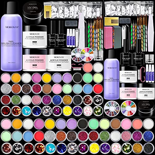 Morovan Acrylic Nail Kit - 3 Colors Acrylic Powder and 42 Colored Acrylic Powder with Everything Acrylic Nail Brush Nail Tips Nail Art Supplies for Acrylic Nails Extension Beginner kit - Image 5