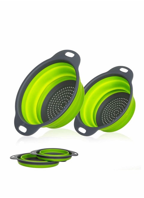 Silicone Collapsible Colander Round Folding Strainers.BPA Free,Collapsible Colanders with Handles,Round Kitchen Sink Strainers,Heat-Resistant Silicone(2 Pc. Set/Green)