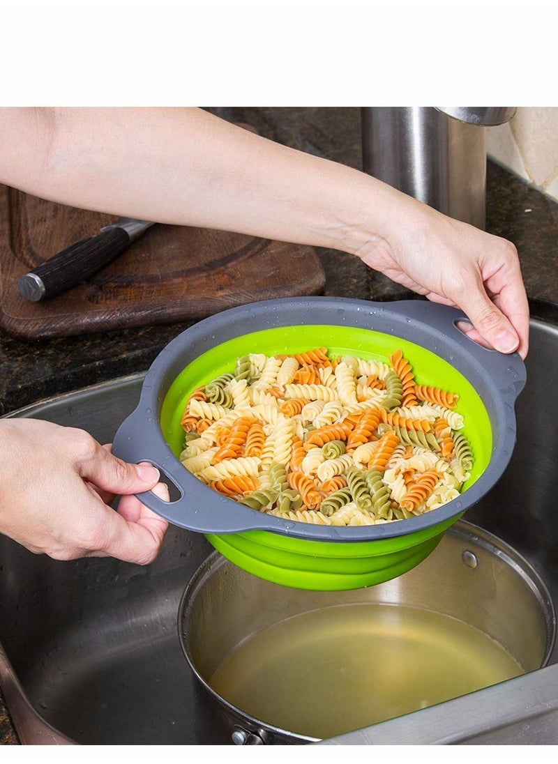 Y&D - Silicone Collapsible Colander Round Folding Strainers.BPA Free,Collapsible Colanders with Handles,Round Kitchen Sink Strainers,Heat-Resistant Silicone(2 Pc. Set/Green) - Image 1
