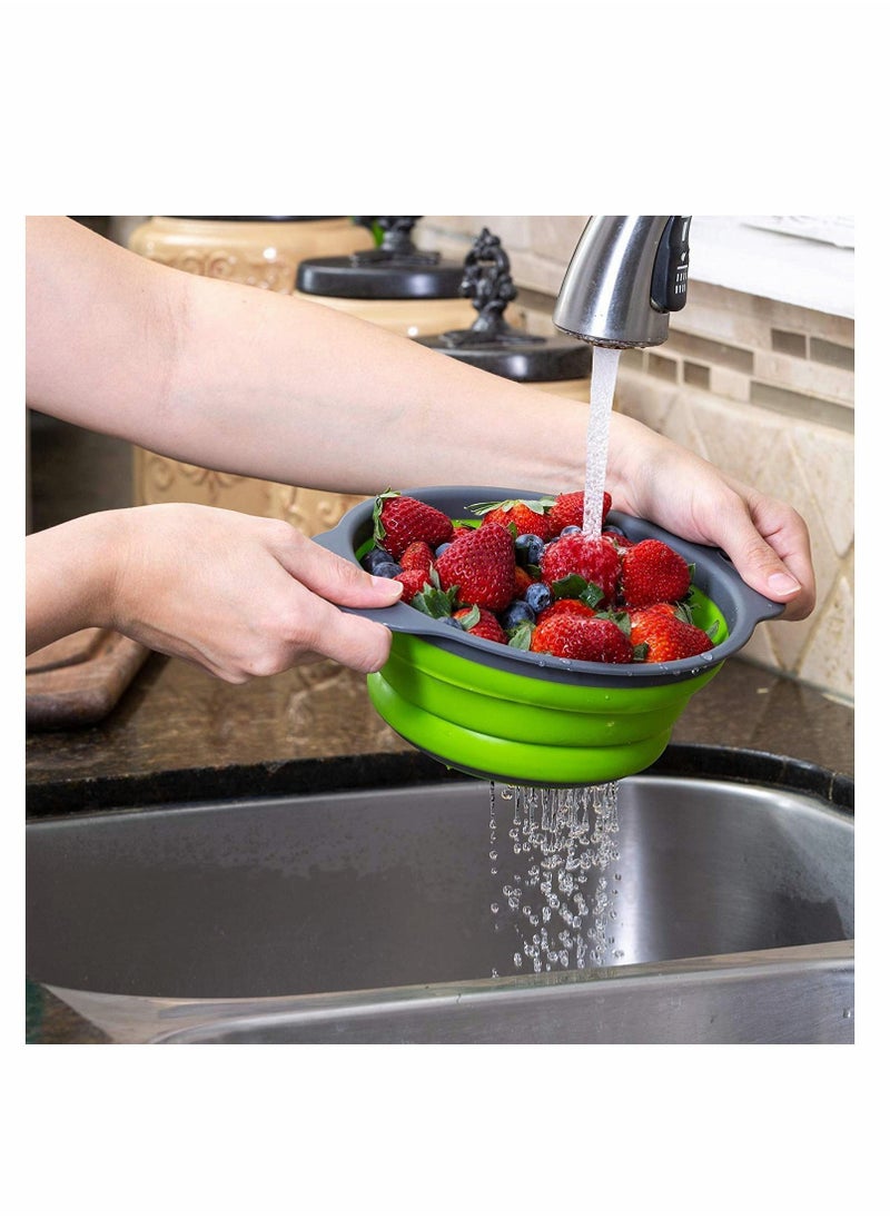Y&D - Silicone Collapsible Colander Round Folding Strainers.BPA Free,Collapsible Colanders with Handles,Round Kitchen Sink Strainers,Heat-Resistant Silicone(2 Pc. Set/Green) - Image 1