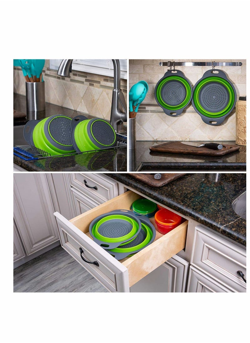 Y&D - Silicone Collapsible Colander Round Folding Strainers.BPA Free,Collapsible Colanders with Handles,Round Kitchen Sink Strainers,Heat-Resistant Silicone(2 Pc. Set/Green) - Image 1